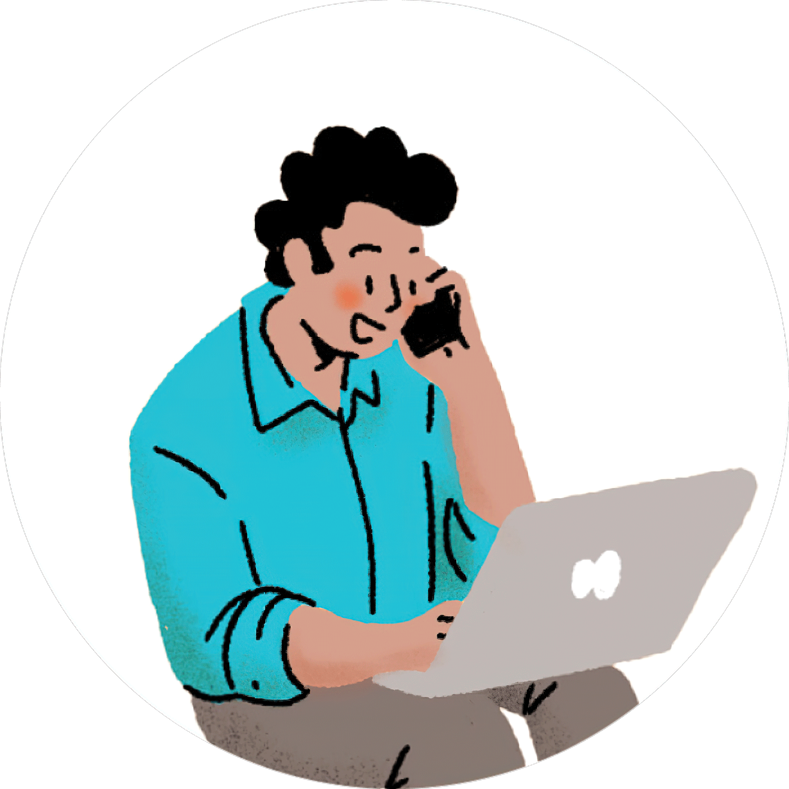 Homme travaillant sur un ordinateur portable tout en téléphonant, rappelant les bénéfices de la chiropratique pour les actifs.