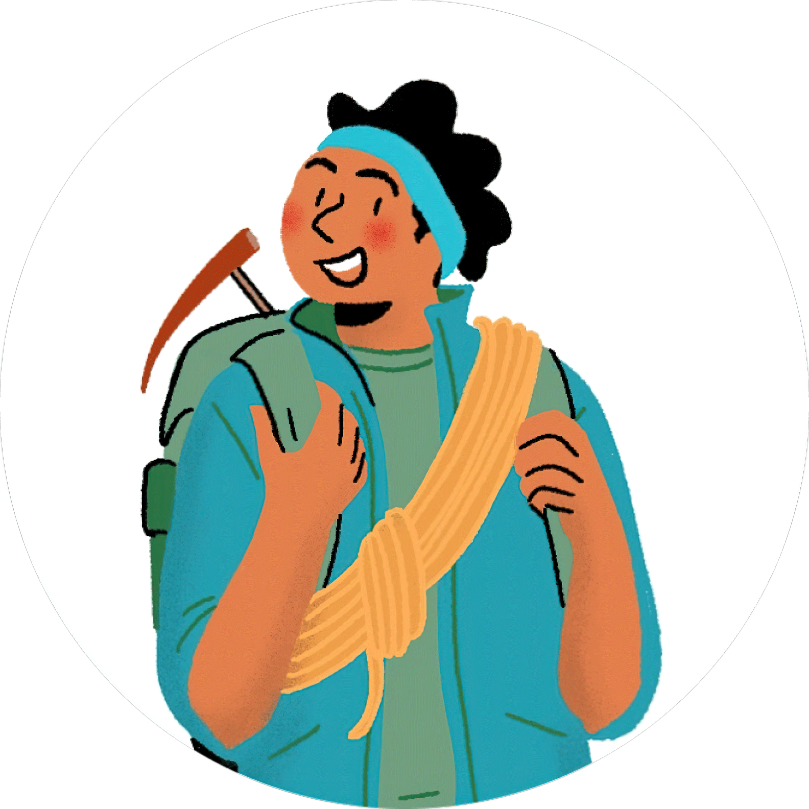 Randonneur souriant équipé d’un sac à dos et d’une corde, évoquant les bienfaits de la chiropratique pour les sportifs.