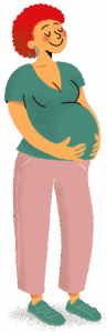Femme enceinte souriante se tenant le ventre, illustrant l’accompagnement de la chiropratique pendant la grossesse.
