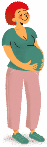 Femme enceinte souriante se tenant le ventre, illustrant l’accompagnement de la chiropratique pendant la grossesse.